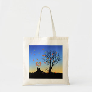 Heart-Shaped Autumn Leaves Couple Tote Bag