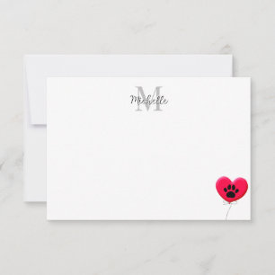 Heart Shaped Balloon Dog Paw Monogram Card