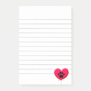 Heart Shaped Balloon With Dog Paw Print Lined Post-it Notes