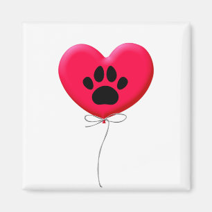 Heart Shaped Balloon With Dog Paw Print Magnet