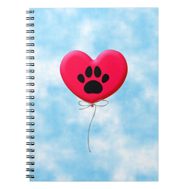 Heart Shaped Balloon With Dog Paw Print Notebook (Front)