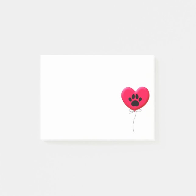 Heart Shaped Balloon With Dog Paw Print Post-it Notes (Front)