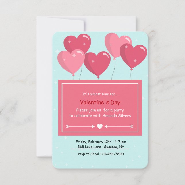 Heart Shaped Balloons Invitation (Front)
