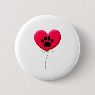 Heart Shaped Balloons With Dog Paw Print 6 Cm Round Badge