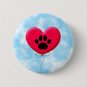Heart Shaped Balloons With Dog Paw Print 6 Cm Round Badge