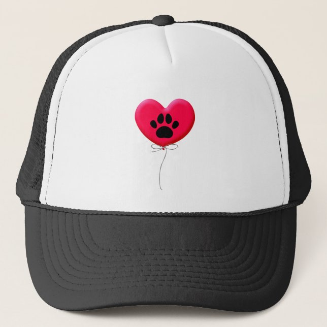Heart Shaped Balloons With Dog Paw Print Trucker Hat (Front)
