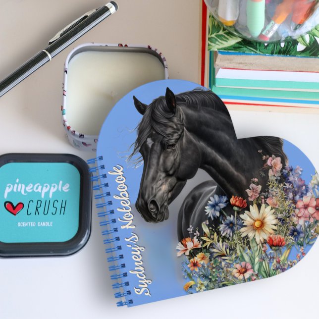 Heart Shaped Black Horse Personalised Notebook (Creator Uploaded)