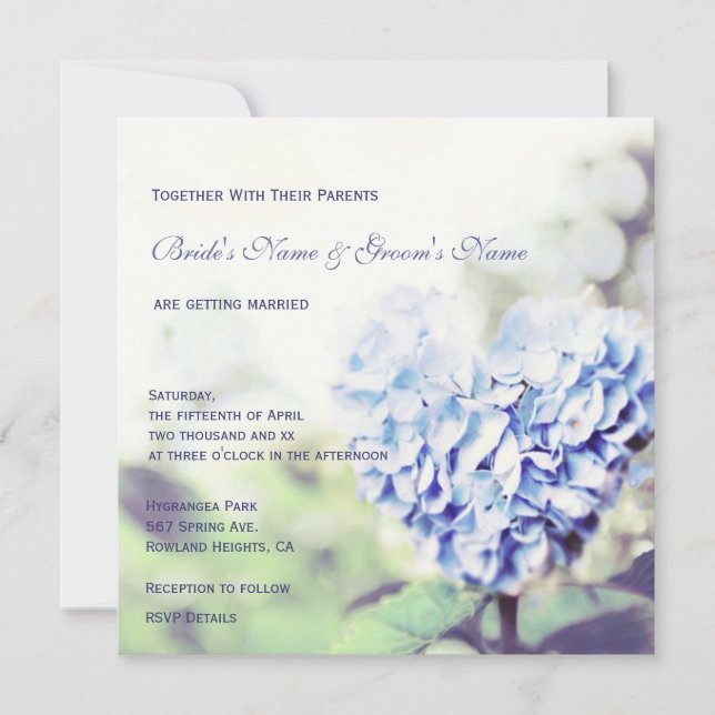 Heart-Shaped Blue Hydrangea Wedding Invitation (Front)