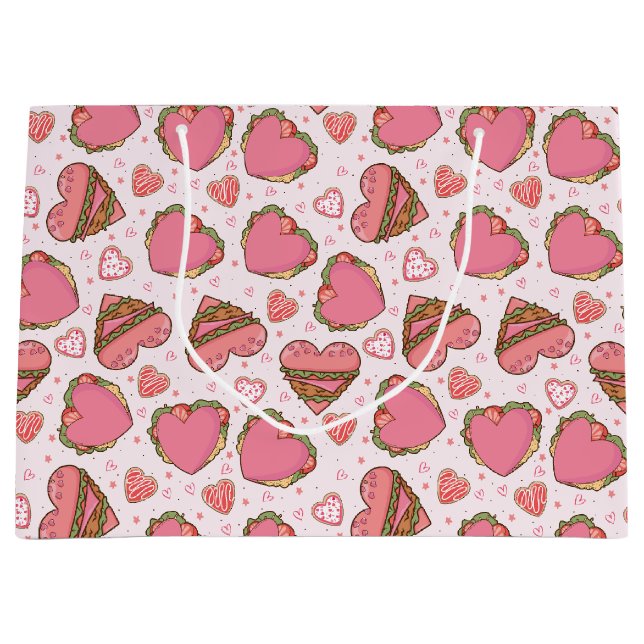 Heart Shaped Burger Retro Valentine's Large Gift Bag (Front)