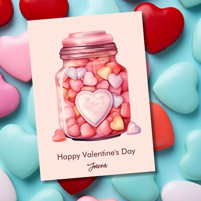 Heart shaped candy jar valentine's day holiday card (Creator Uploaded)