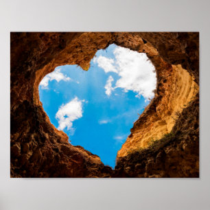 Heart-shaped cave opening to sky poster