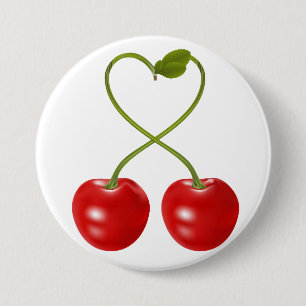 Heart Shaped Cherry Stem 7.5 Cm Round Badge