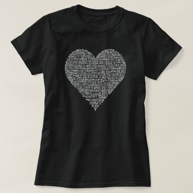Heart-Shaped Chiropractic Word Collage T-Shirt (Design Front)