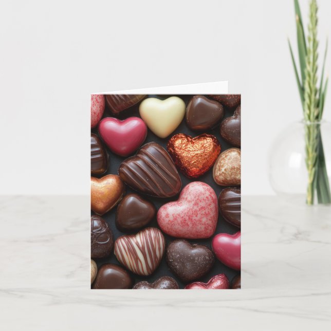 heart shaped chocolates  Valentine's Greeting Card (Front)