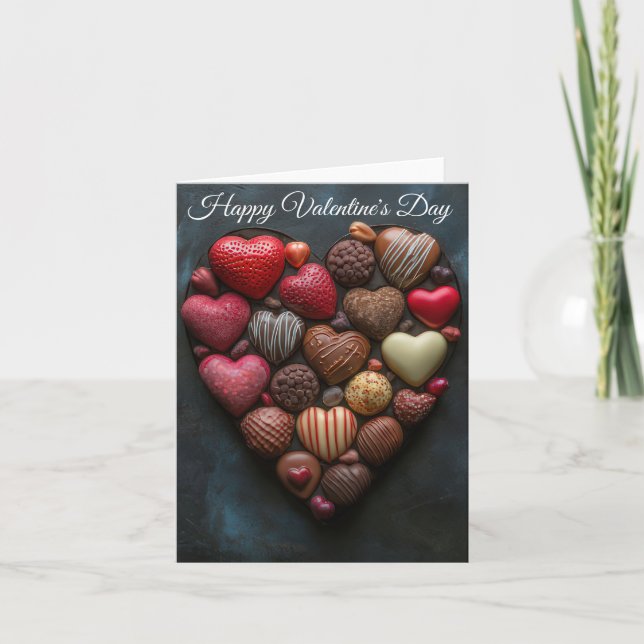 Heart-shaped chocolates Valentine's Greeting Card (Front)