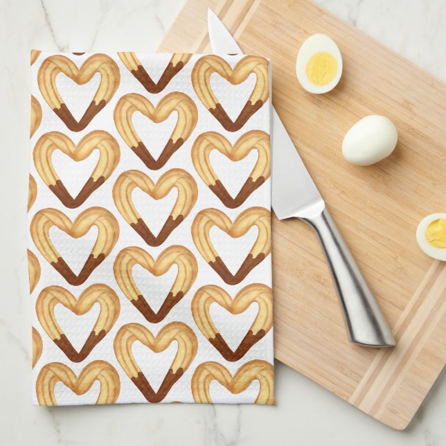Heart Shaped Churro Dipped In Chocolate Tea Towel (Quarter Fold)