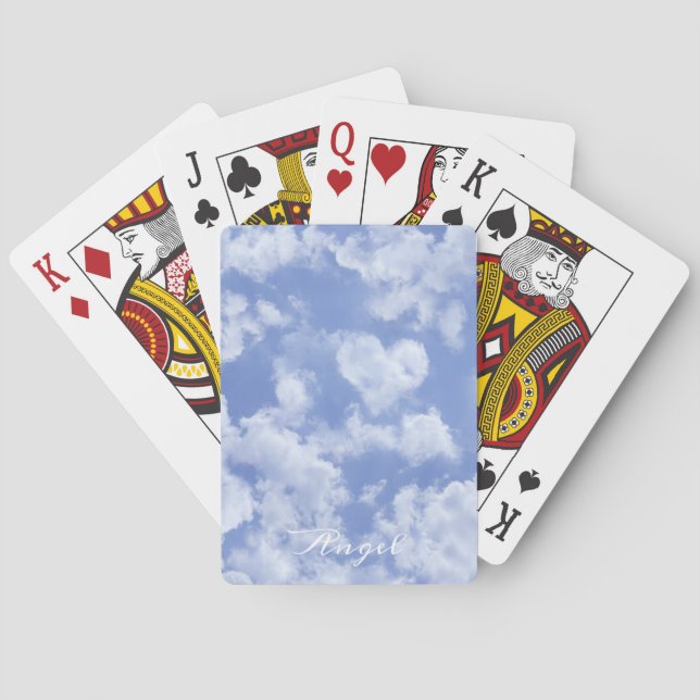 Heart Shaped Cloud Lovely Blue Template Elegant Playing Cards (Back)