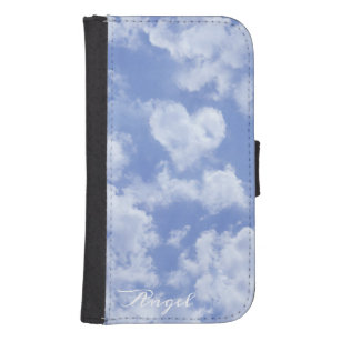Heart Shaped Cloud Lovely Blue Template Elegant Samsung S4 Wallet Case