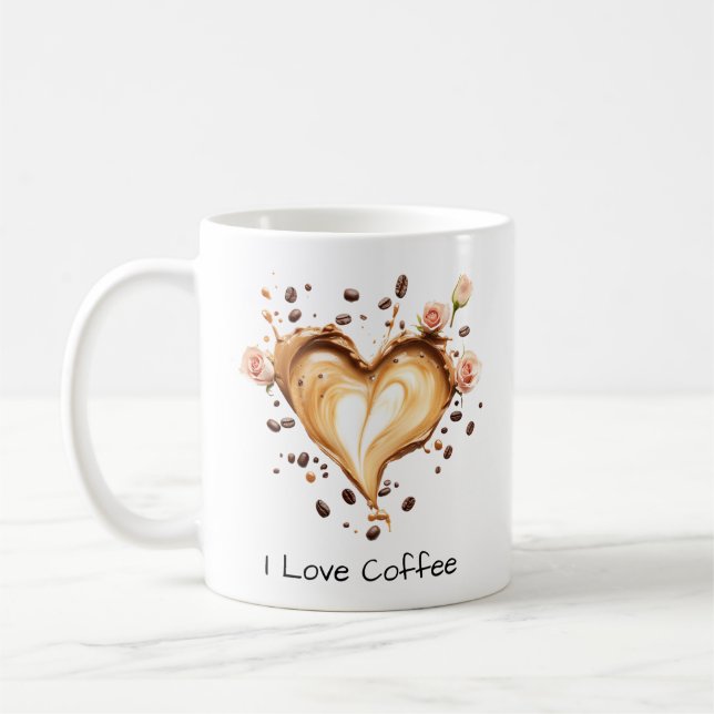 Heart Shaped Coffee Art, But First Coffee, Cute Mug (Left)