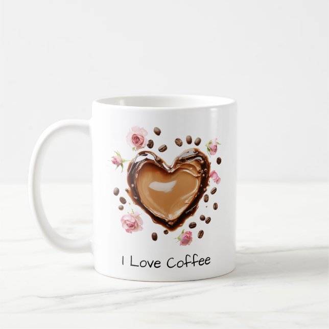 Heart Shaped Coffee Art, I Love Coffee, 11oz 15oz Coffee Mug (Left)