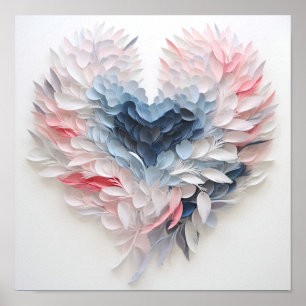 Heart shaped colourful feather plume poster