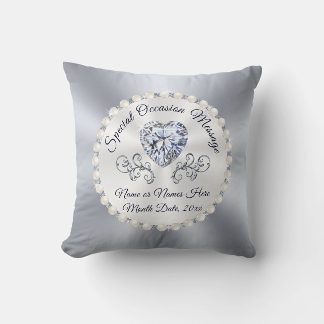 Heart Shaped Diamond Personalised Wedding Cushion (Front)