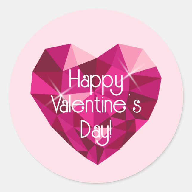 Heart Shaped Diamond Valentine's Day Classic Round Sticker (Front)