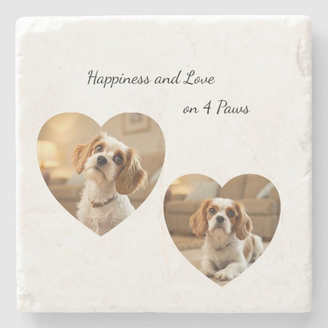 Heart-Shaped Dog Design – “Happiness on Four Paws” Stone Coaster (Front)