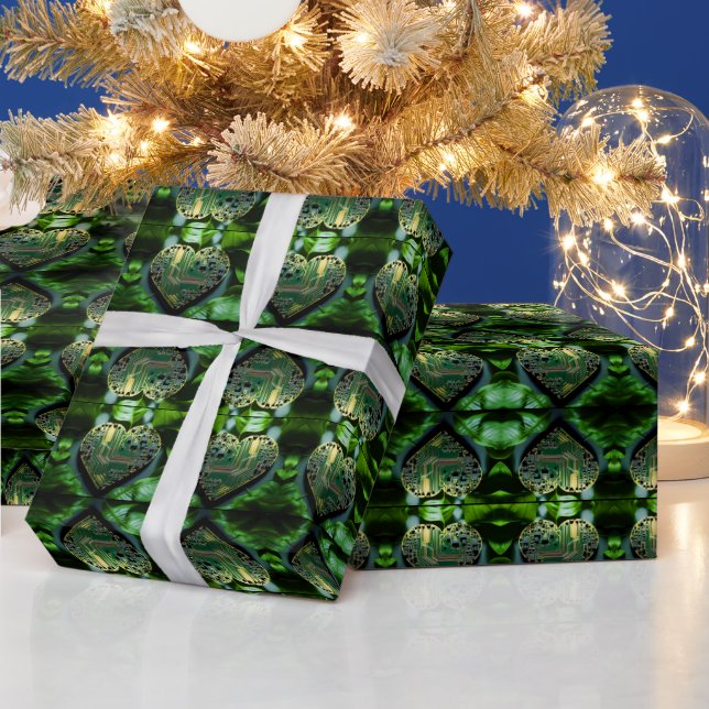Heart Shaped Electronic Circuit Wrapping Paper (Holidays)