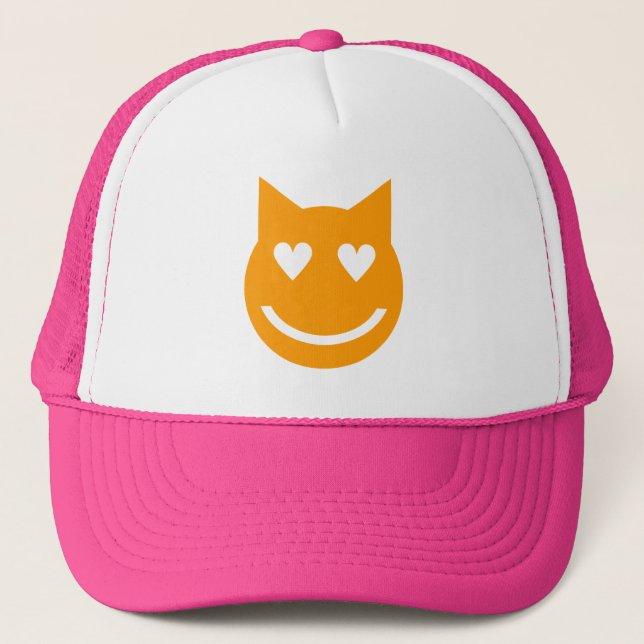 Heart Shaped Eyes Emoji Cat Trucker Hat (Front)