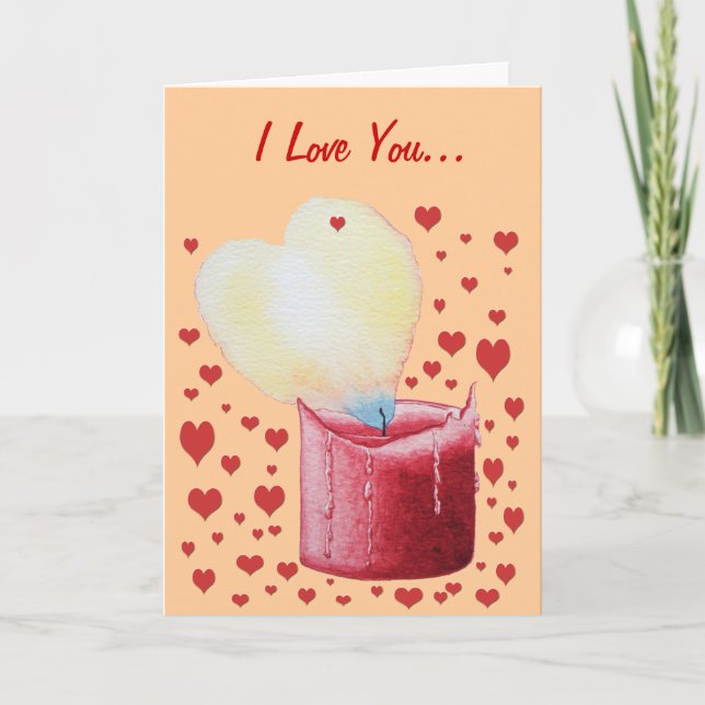 heart shaped flame red candle art valentines day holiday card (Front)