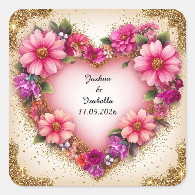 Heart-Shaped Floral Arrangement Square Sticker (Front)