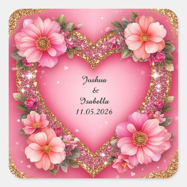 Heart-Shaped Floral Arrangement Square Sticker (Front)