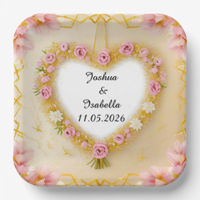 Heart Shaped Floral Frame Paper Plate (Front)