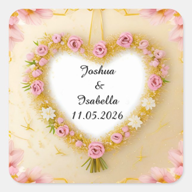 Heart Shaped Floral Frame Square Sticker (Front)