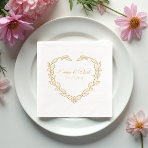 Heart Shaped Floral Wedding Foil Napkins