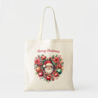 Heart-shaped Floral Wreath - Christmas Santa Claus Tote Bag
