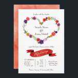 Heart-Shaped Flower Wreath Rustic Wedding Invitation<br><div class="desc">Watercolor flowers arranged in a heart-shaped wreath make this rustic wedding invitation suite a standout choice. A ribbon banner and a water colour wash background at the back adds a handmade yet elegant touch. This set is perfect for spring and summer weddings. Colours can be customised to suit your motif,...</div>