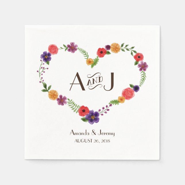 Heart-Shaped Flower Wreath Rustic Wedding Napkin (Front)