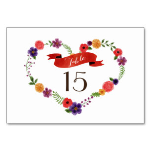 Heart-Shaped Flower Wreath Rustic Wedding Table Number