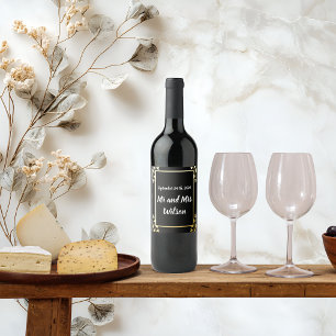 Heart Shaped Flowers on Black Gold Foil wedding Wine Label