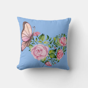 Heart Shaped Flowers w/Butterfly Cushion