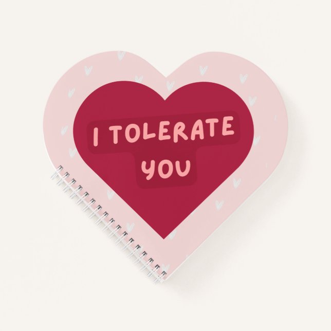 Heart-shaped funny 'I tolerate you' notebook (Front)