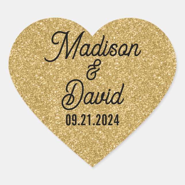 Heart Shaped Gold Glitter Wedding Sticker (Front)