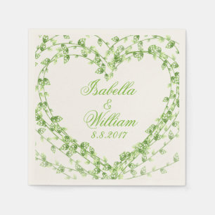 Heart Shaped Green Leaf Wreath Personalised Napkin