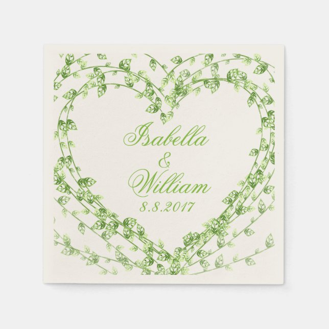 Heart Shaped Green Leaf Wreath Personalised Napkin (Front)