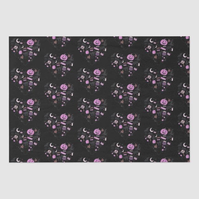 Heart Shaped Halloween Pattern Black Halloween Tissue Paper (Front)