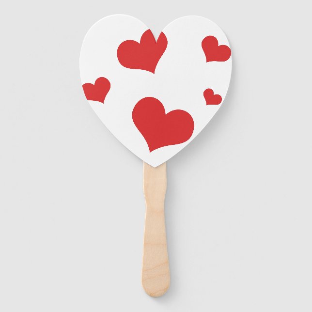 Heart Shaped hand fan with red hearts  (Front)