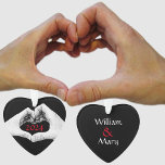 Heart-shaped Hands Black White and Red Ornament<br><div class="desc">A couples' hands meet and form a heart on this Christmas ornament in bold black and white with red year to be personalised for first Christmas or current year. The hands are sketched against a black background. On the reverse side, again in red, are your personalised Names of the couple....</div>