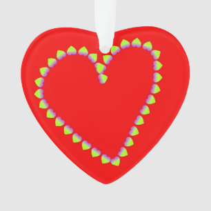 Heart shaped hearts on red ornament